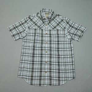 Duluth‎ Trading Shirt Men Size Medium Short Sleeve Vented Plaid Gray PoliNylon